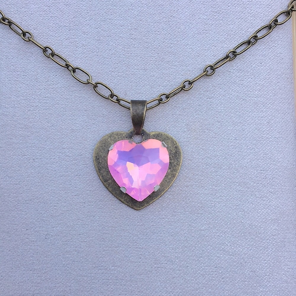 Pink Opal Aurora Borealis Crystal Heart Pendant Necklace - Picture 12 of 16